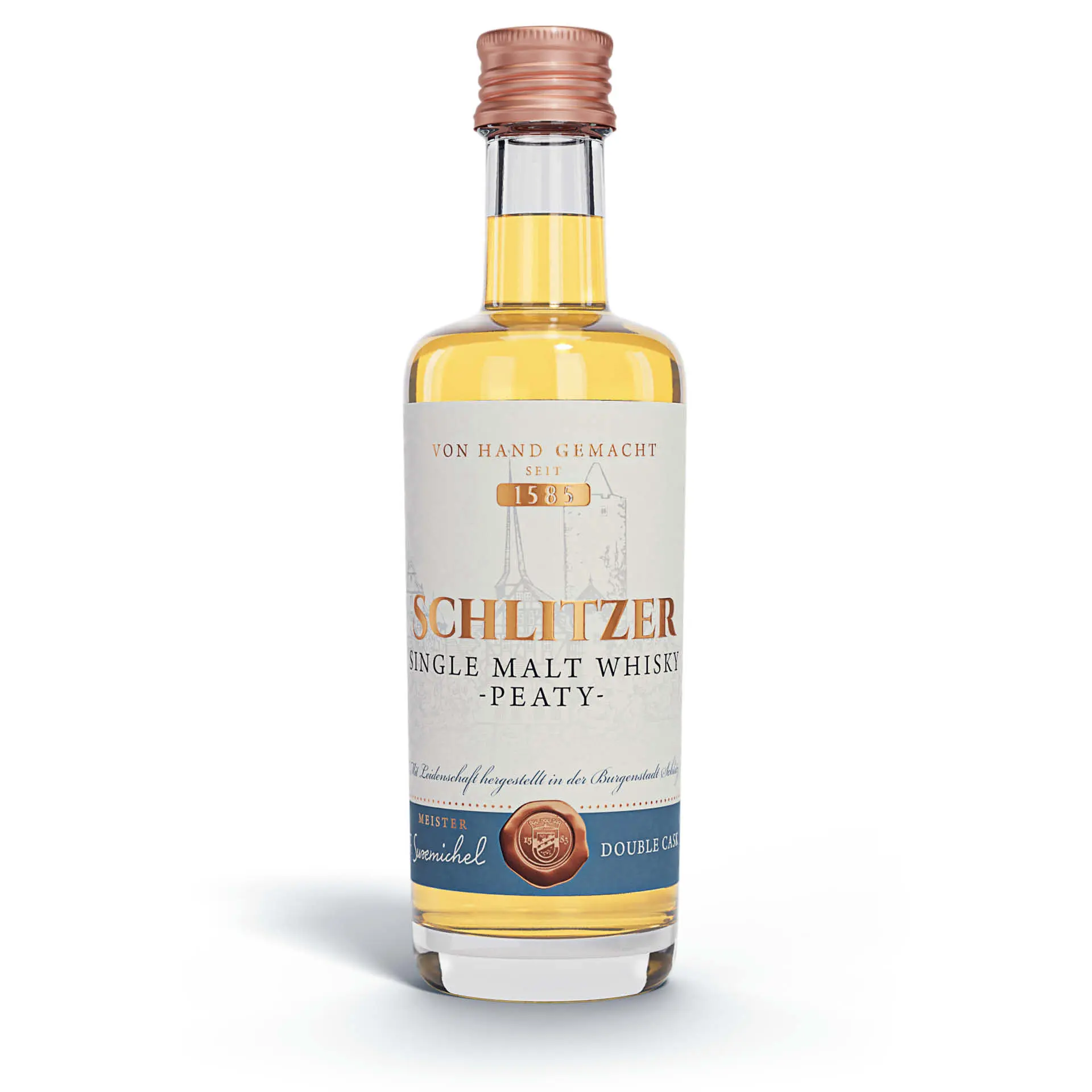 Single Malt Whisky peaty 49%vol. in einer 0,05 Liter Flasche mit Schraubverschluss
