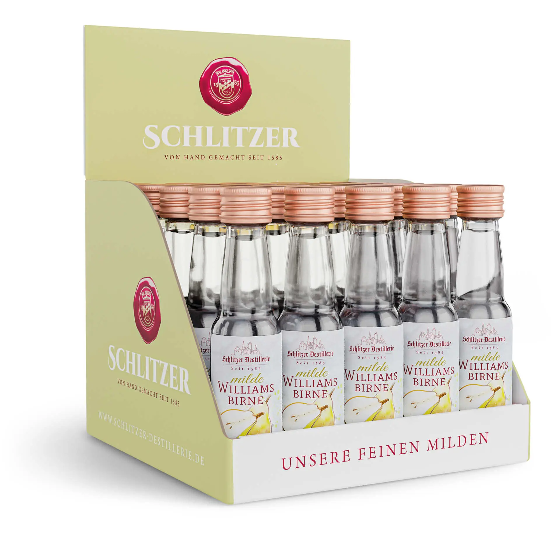 25 x 0,02 Liter milde Williams Birne Minis, Spirituosen in kleinen Flaschen mit Schraubverschluss