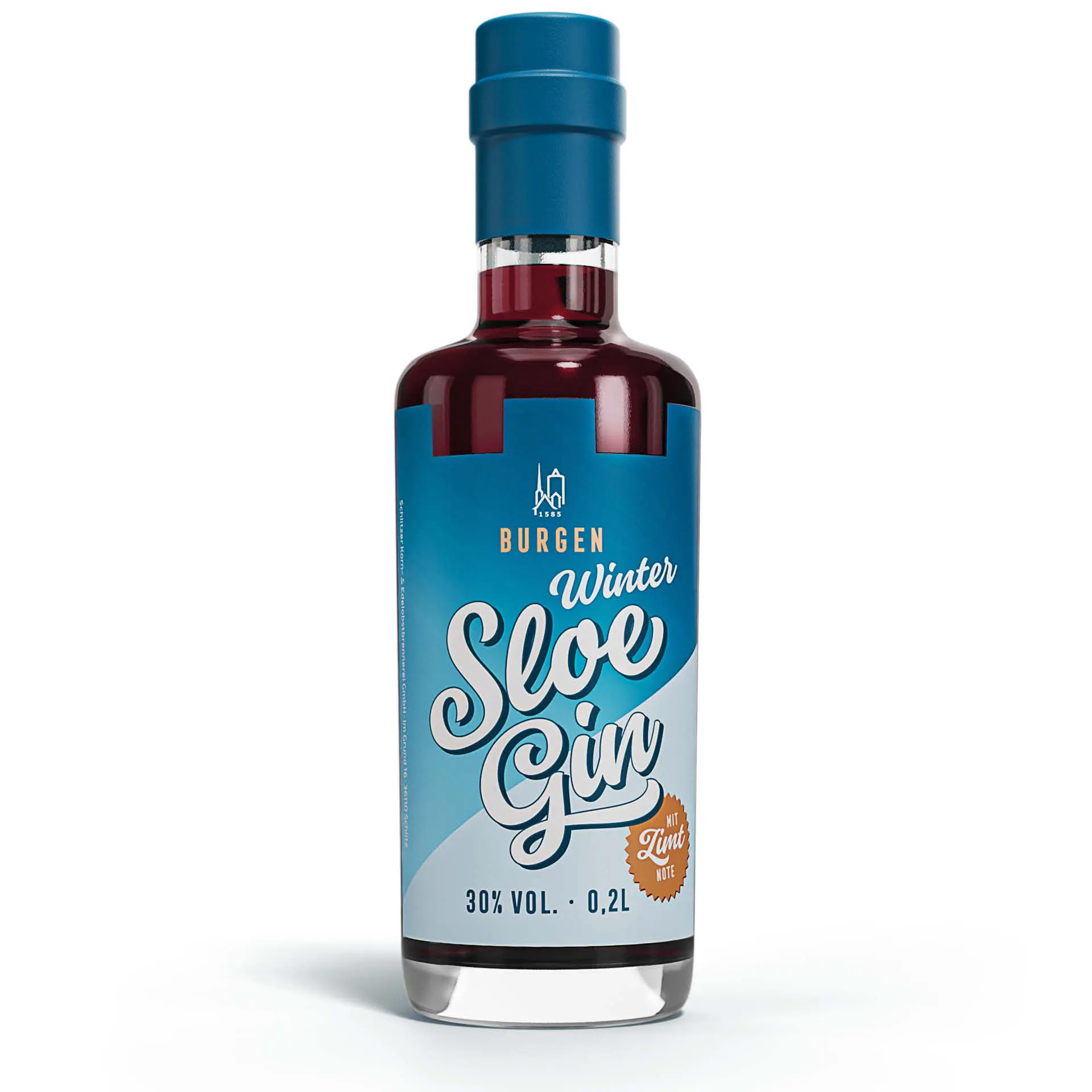 Sloe Gin Winter Edition 30%vol. in einer 0,2 Liter Gasflasche mit Holzgriffkorken